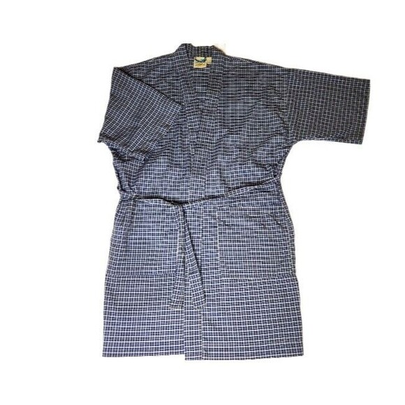 TravelSmith Wrap Robe Sz. L-XL Unisex Blue Tan Plaid Pockets - Picture 1 of 6